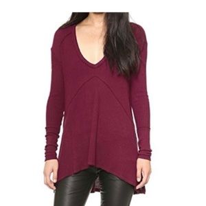 Free People Maroon Waffle Knit Top